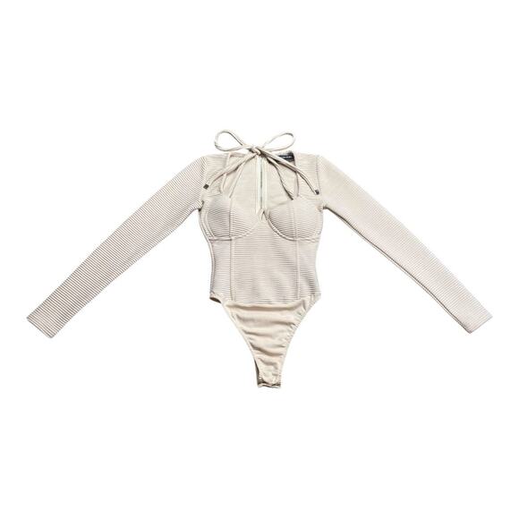 MANIERE DE VOIR Women’s Cream Built In Wire Bra Ribbed Bodysuit 4 UK 0 US XS - Picture 5 of 8